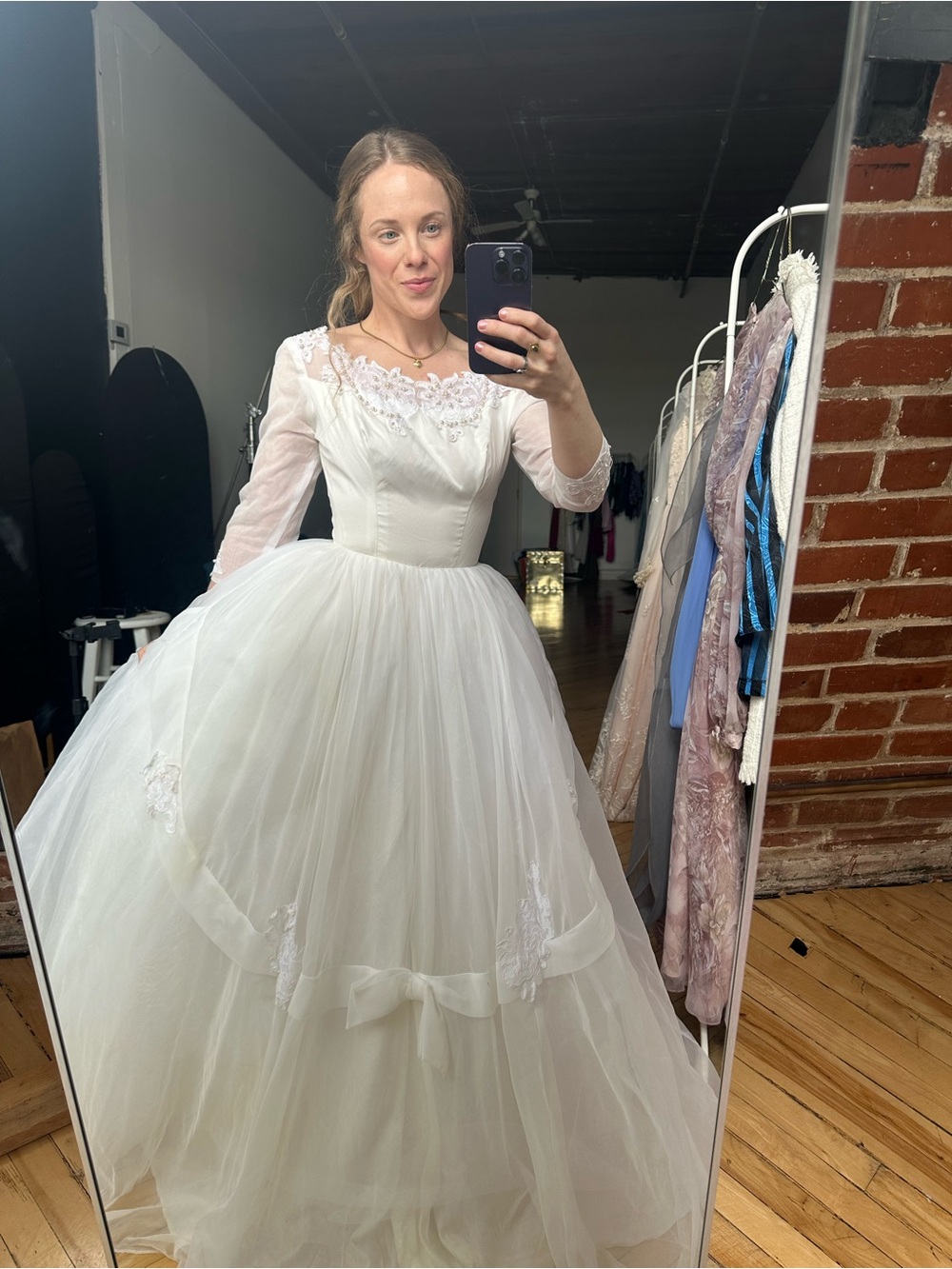 Vintage White Ball Gown Wedding Dress with Pearl Details